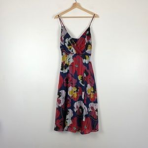 Lulus spaghetti strap burnout strips flirty floral print pleated midi dress Med